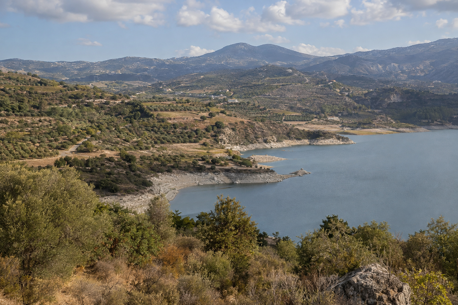 Asprokremmos reservoir and surrounding countryside in Paphos district