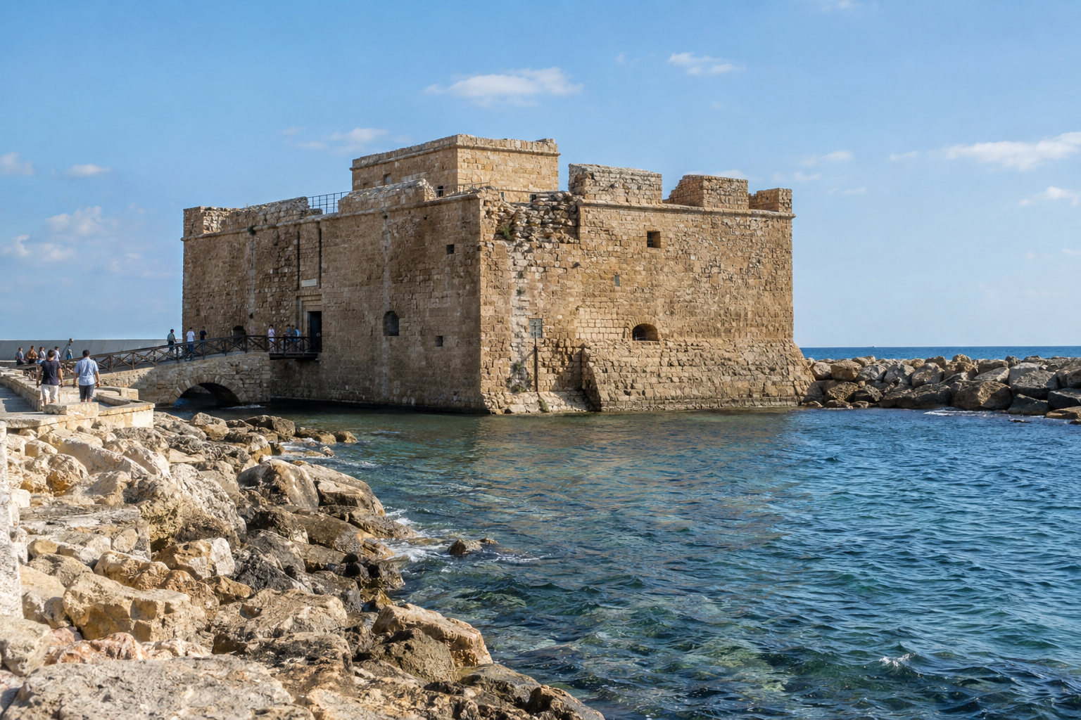 Paphos medieval castle beside the harbour on an October afternoon