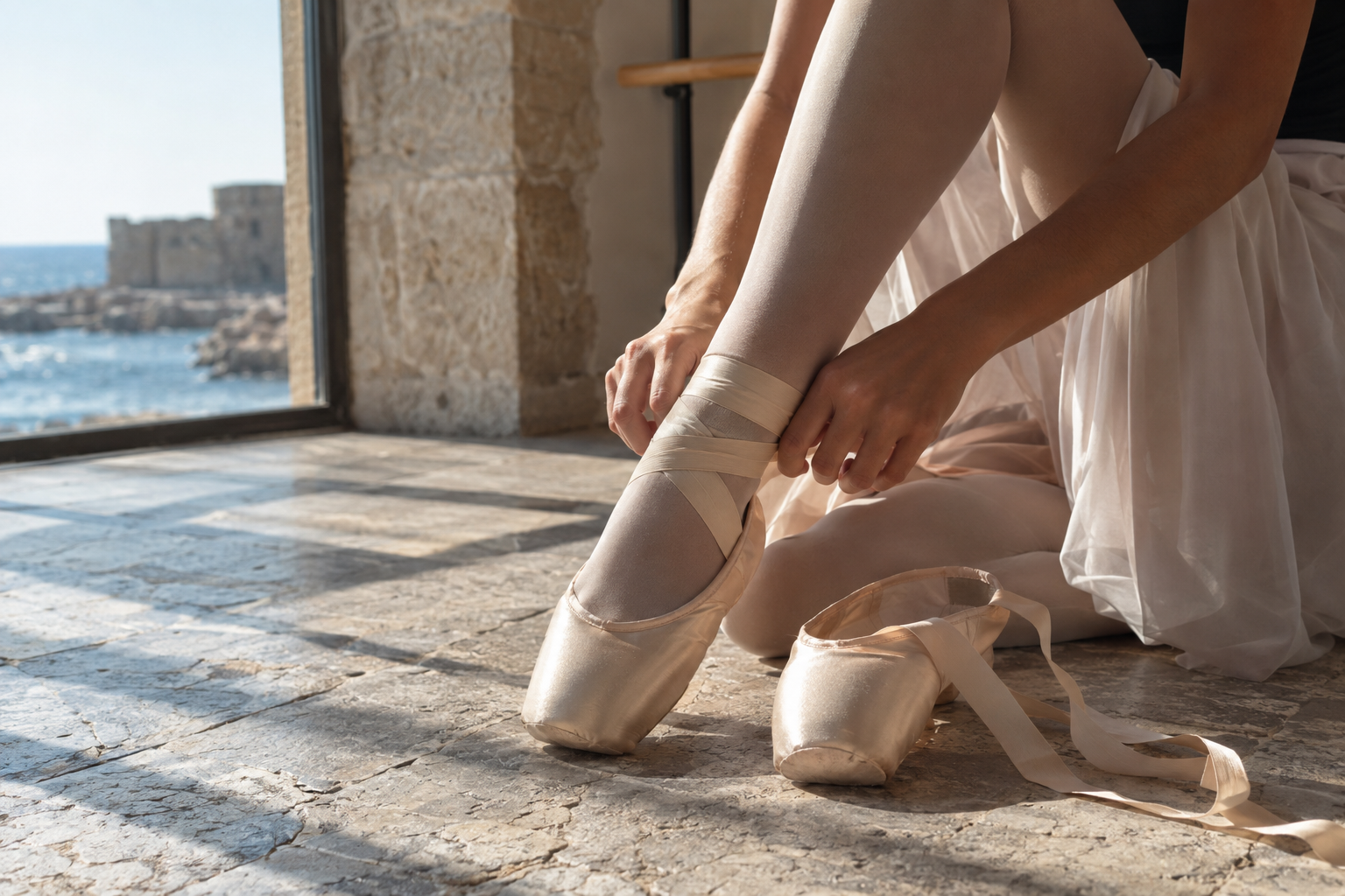 Illustrative ballet preparation detail for a guide to October performances in Paphos