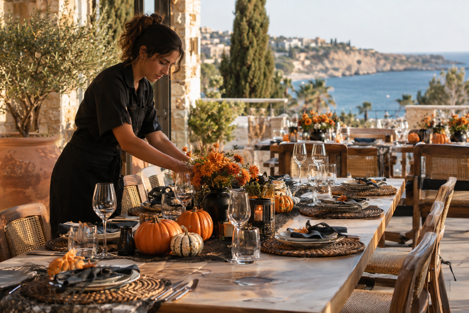 Illustrative Halloween-themed restaurant table in Kissonerga, Paphos